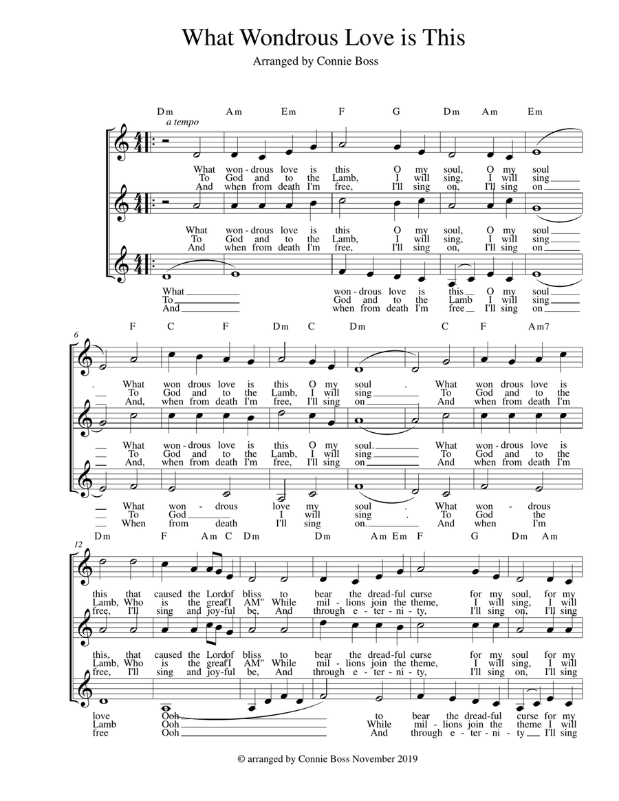 What Wondrous Love is This - vocal trio SSA scores gallery preview page 1