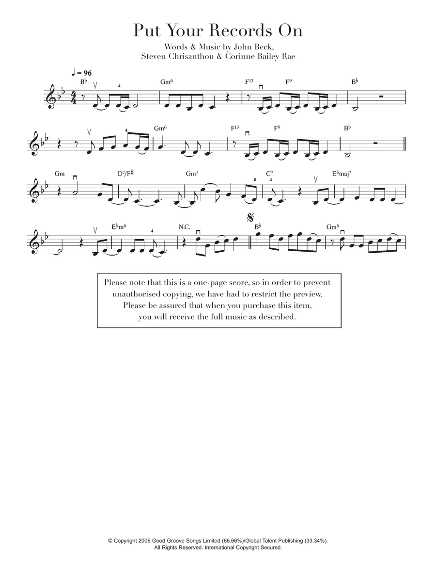 Put Your Records On Put Your Records On Violin Solo scores gallery preview page 1