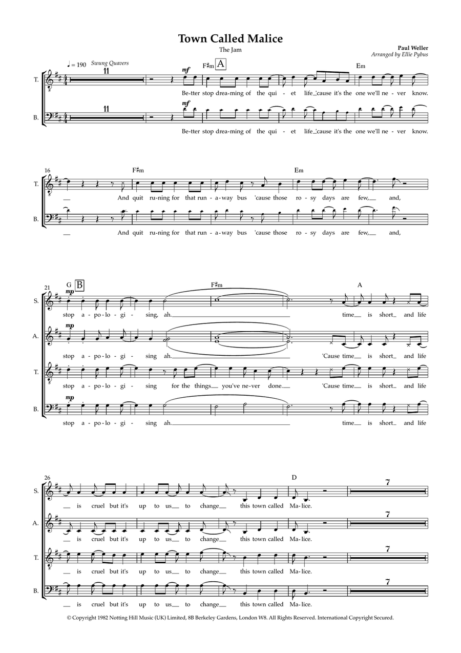 Town Called Malice 4-Part scores gallery preview page 1