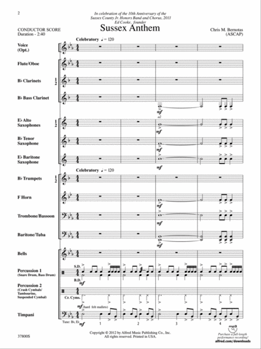 Sussex Anthem: Score Sussex Anthem: Score Concert Band scores gallery preview page 2