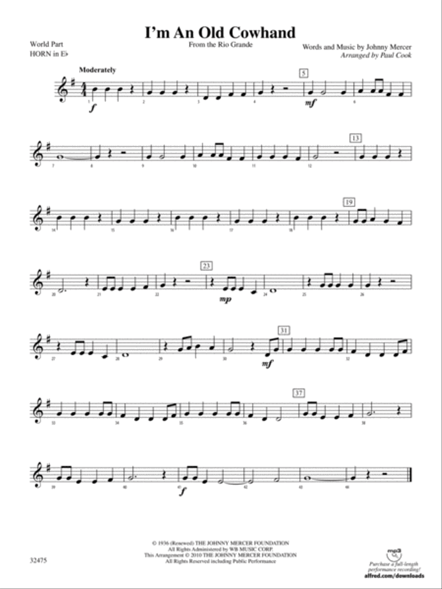 I'm an Old Cowhand (from the Rio Grande): (World Part) 1st Horn in E-flat Concert Band scores gallery preview page 1