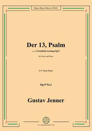 Book cover for Jenner-Der 13,Psalm,in F sharp Major,Op.9 No.1