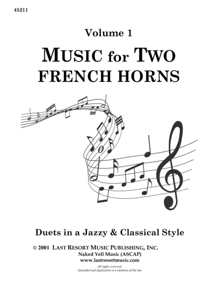 Music for Two French Horns Volume 1 - Duets in a Jazzy & Classical Style - 45211