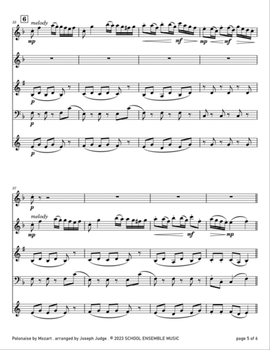 Polonaise by Mozart for Woodwind Quartet in Schools Woodwind Quartet scores gallery preview page 5