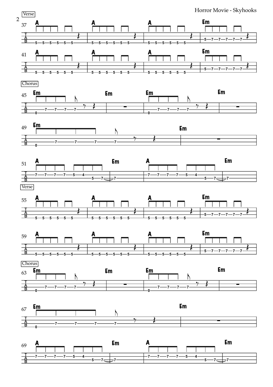 Horror Movie Guitar Tablature scores gallery preview page 2