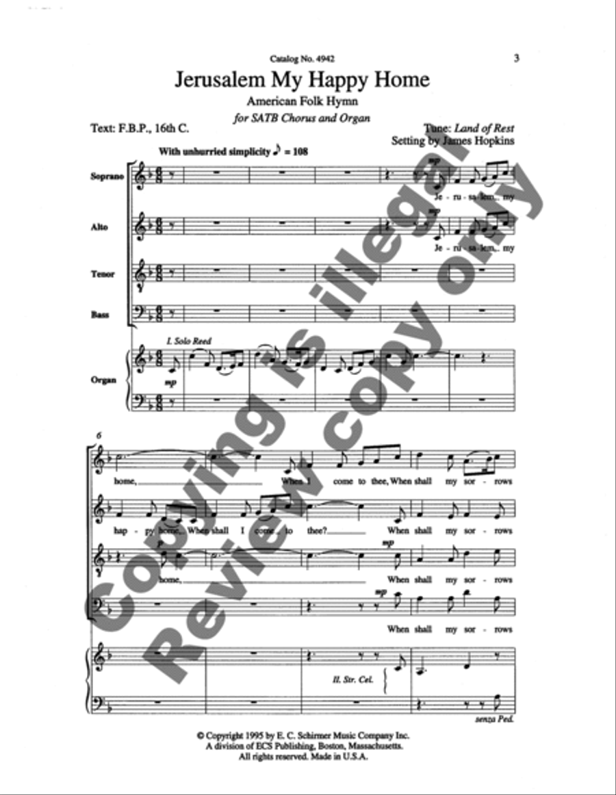 Jerusalem My Happy Home 4-Part scores gallery preview page 6