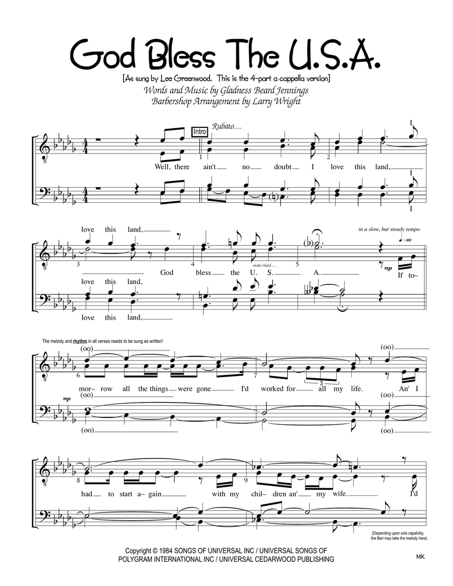 God Bless The Usa TTBB scores gallery preview page 1
