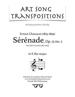 CHAUSSON: Sérénade, Op. 13 no. 2 (transposed to E-flat major)