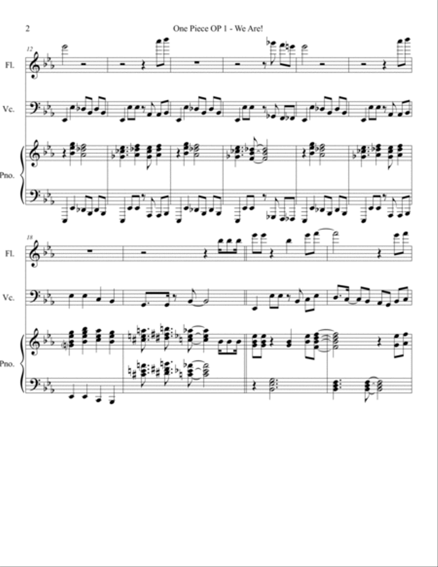 One Piece OP 1 - We Are Trio Flute Cello Piano Flute scores gallery preview page 2