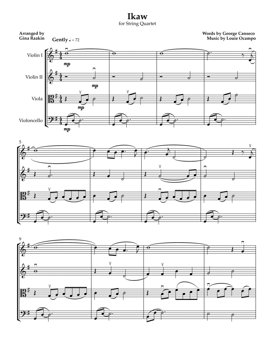 Ikaw for String Quartet (Score and Parts) String Quartet scores gallery preview page 1