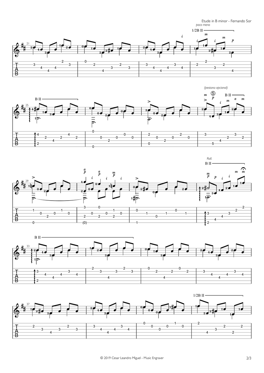 Etude in B minor Opus 35 No. 22 (Fernando Sor) for guitar solo (tab/tablature) image number null