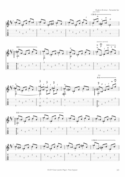 Etude in B minor Opus 35 No. 22 (Fernando Sor) for guitar solo (tab/tablature) image number null