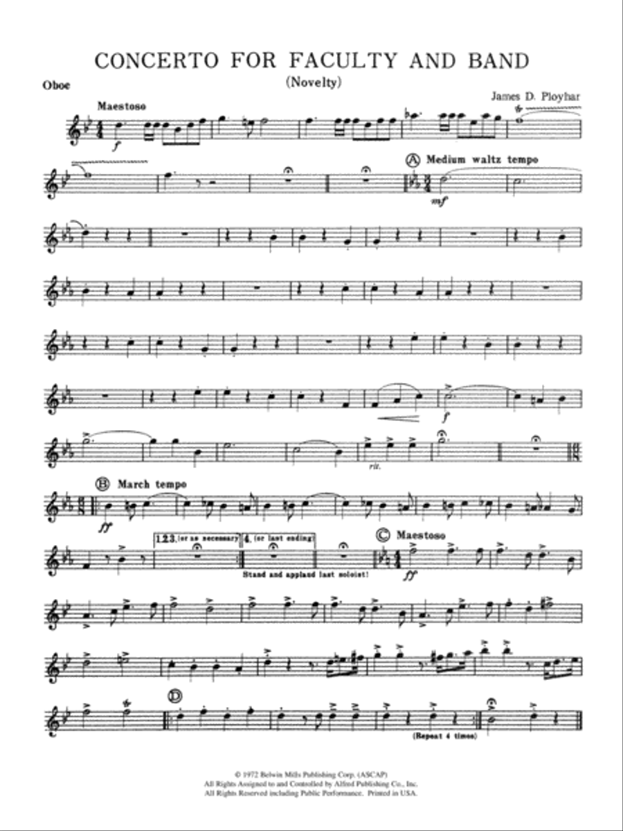 Concerto for Faculty and Band: Oboe Concert Band scores gallery preview page 1