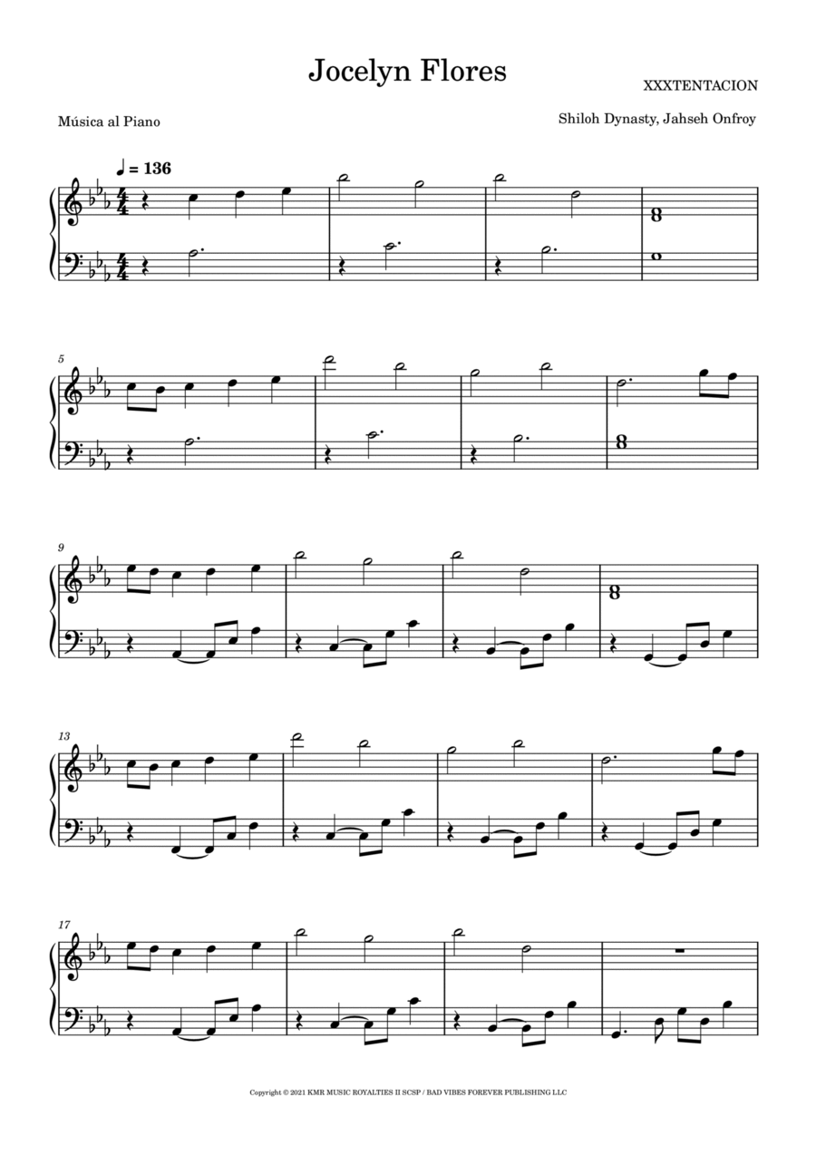 Jocelyn Flores Easy Piano scores gallery preview page 1