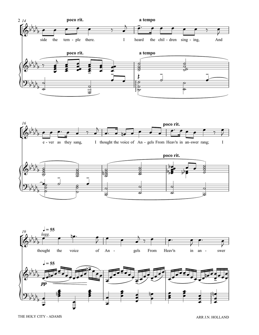 The Holy City for Solo High Voice (Soprano or Tenor) Voice and Piano (Key of Db) Tenor Voice scores gallery preview page 4