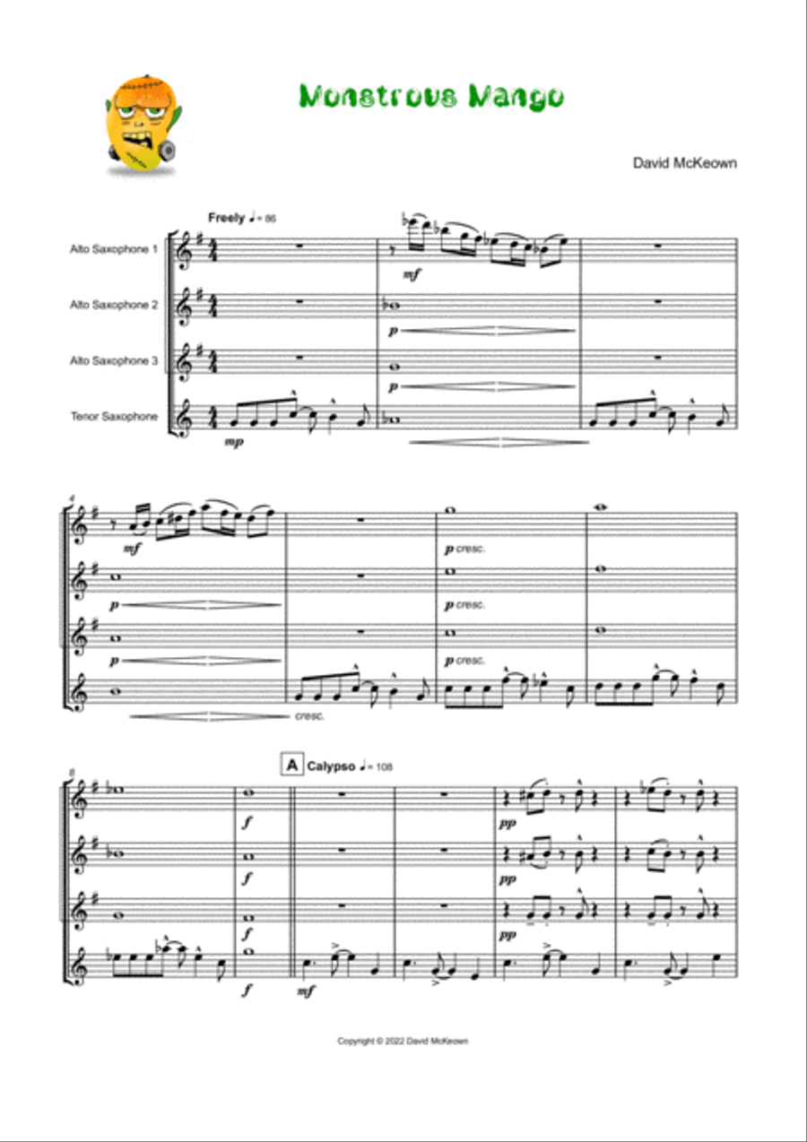 Monstrous Mango for Saxophone Quartet AAAT Saxophone Quartet scores gallery preview page 2