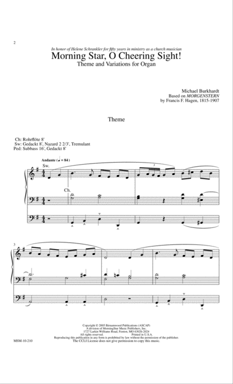 Morning Star, O Cheering Sight! Theme and Variation for Organ on Morgenstern Organ scores gallery preview page 2