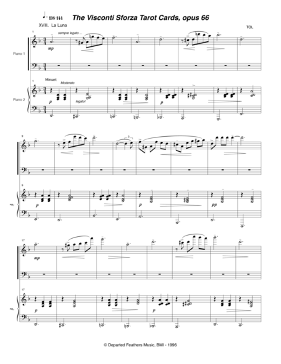 Visconti Sforza Tarot Cards, opus 66 ... Twenty Two Salon Pieces For Two Pianos (1996) 19 La Luna 2 Pianos, 4-Hands scores gallery preview page 1