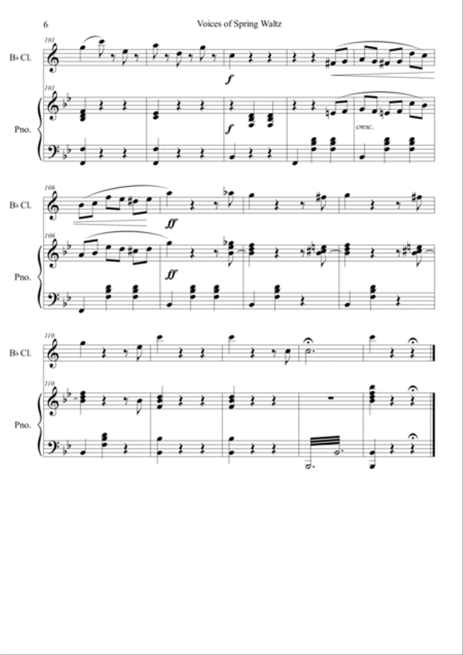 Voice of Spring Waltz Clarinet Solo scores gallery preview page 6