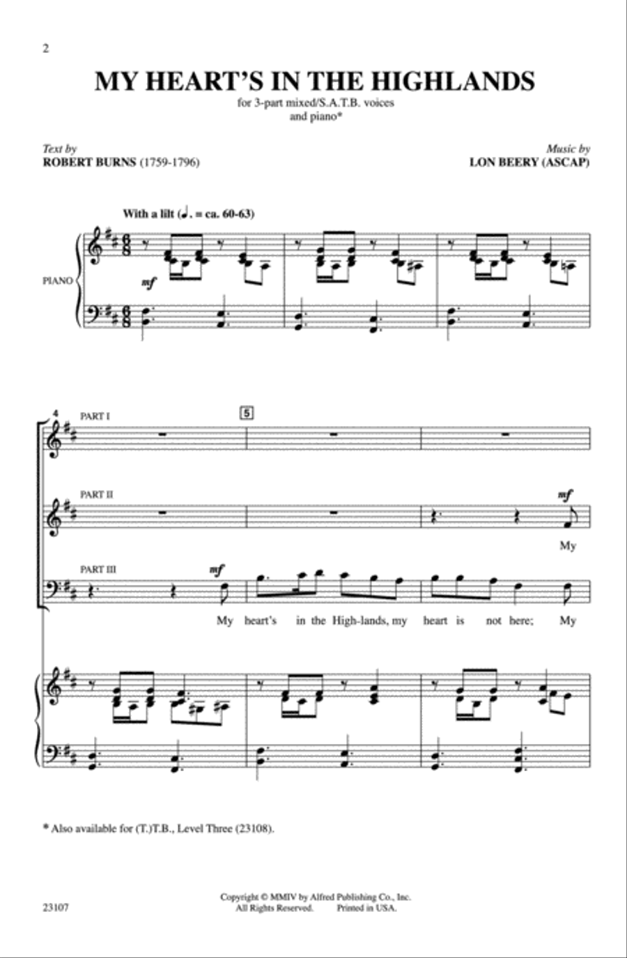 My Heart's in the Highland 4-Part scores gallery preview page 2