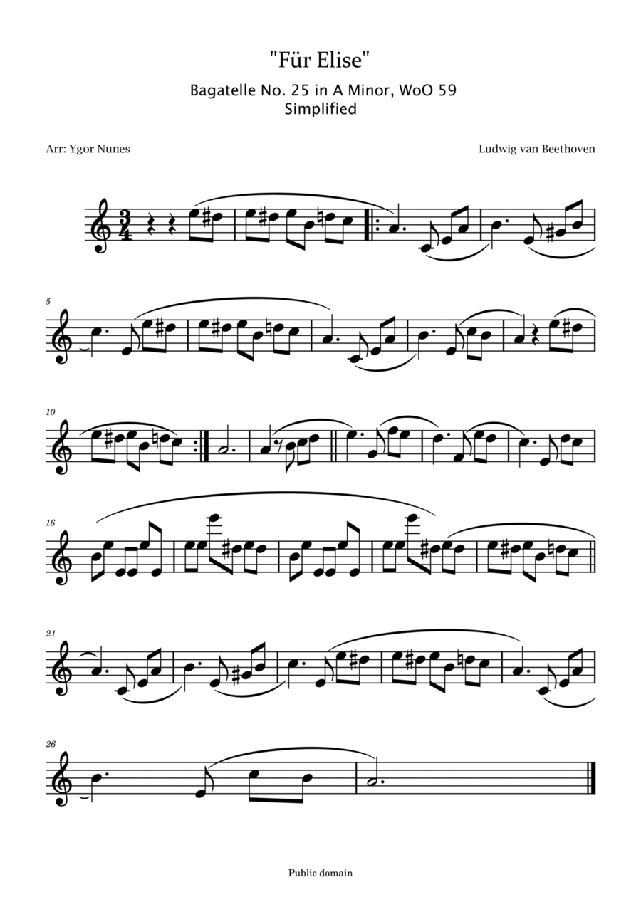 Für Elise - Beethoven - Easy Flute Solo Flute Solo scores gallery preview page 1