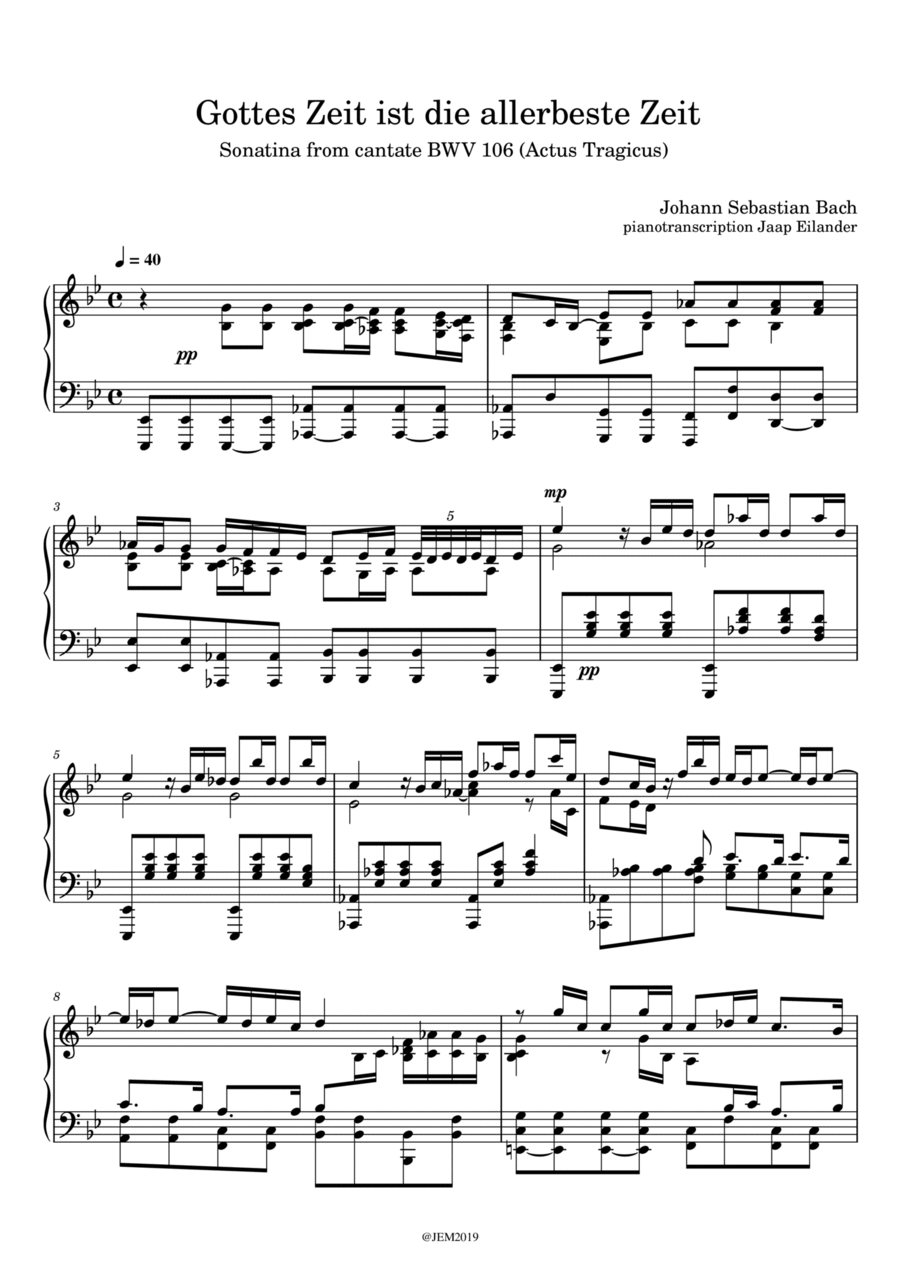 J. S. Bach, Sonatine 'Gottes Zeit ist die allerbeste Zeit' BWV 106, arrangment / transcription for p image number null