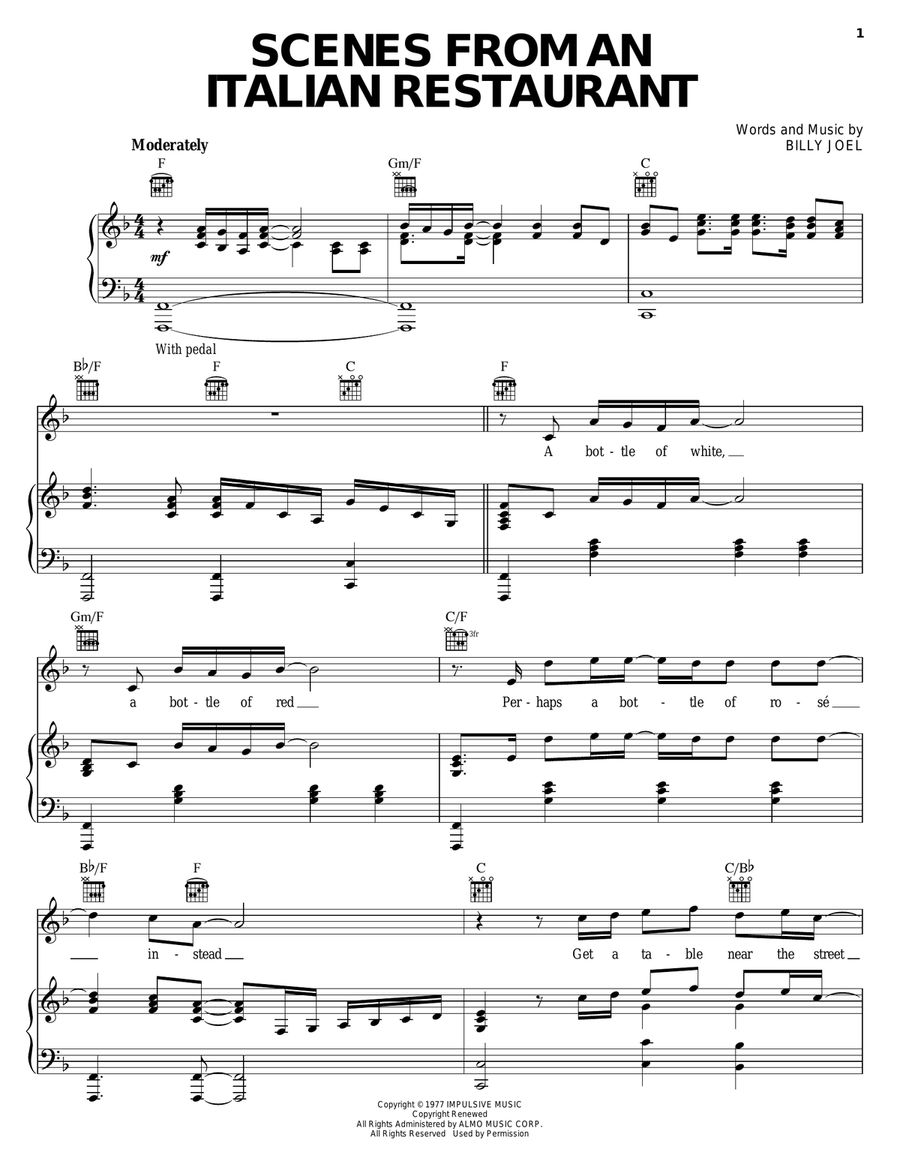 Scenes From An Italian Restaurant Piano, Vocal, Guitar scores gallery preview page 1