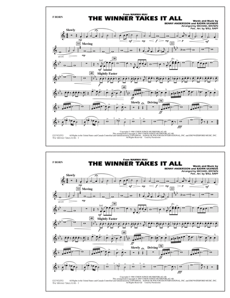 The Winner Takes It All (from "Mamma Mia!") - F Horn