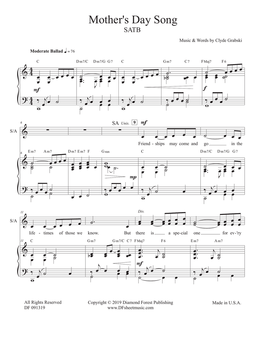 Mother's Day Song SATB image number null