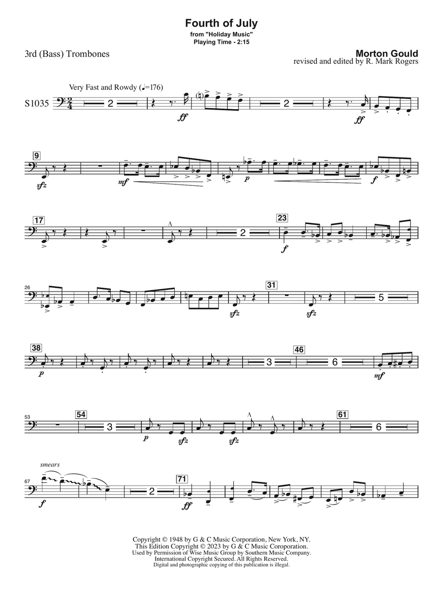 Fourth of July (arr. R. Mark Rogers) - Trombone 3 Concert Band scores gallery preview page 1