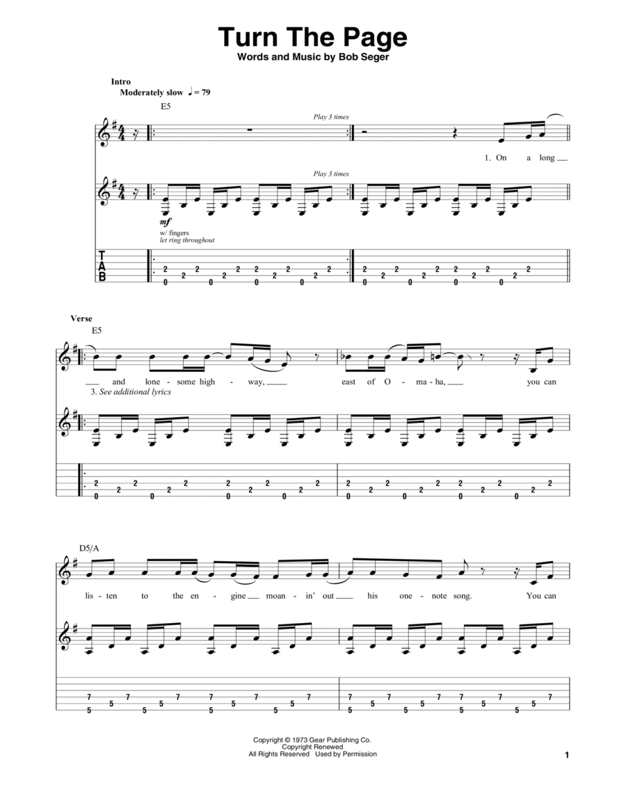 Turn The Page Electric Guitar scores gallery preview page 1