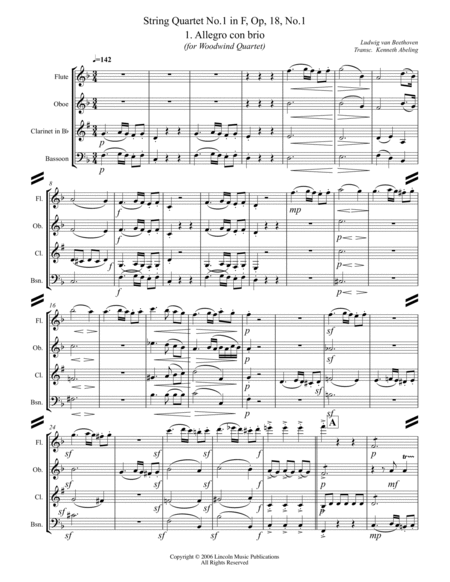 Beethoven – String Quartet No.1 in F Major, I. Allegro (for Woodwind Quartet) image number null