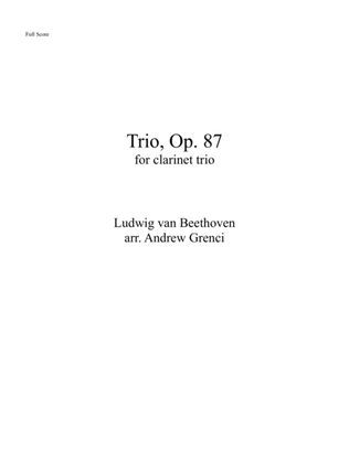 Book cover for Trio, opus 87, for clarinet trio