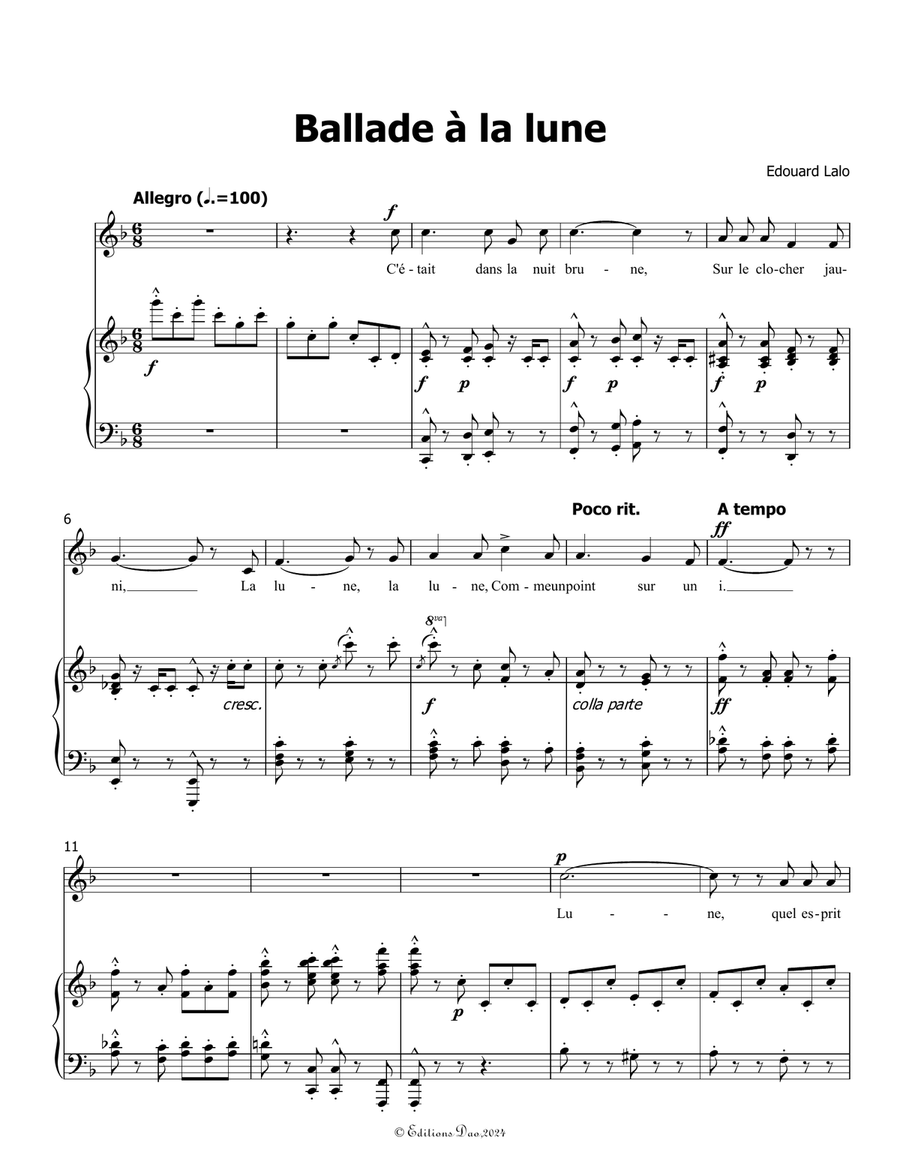 Ballade à la lune, by Edouard Lalo, in F Major Piano, Vocal scores gallery preview page 3