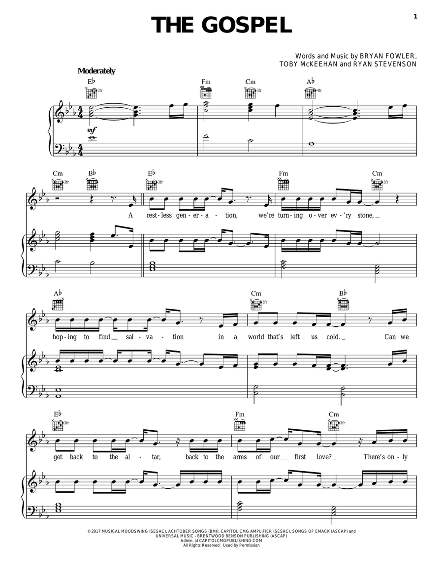 The Gospel The Gospel Piano, Vocal, Guitar scores gallery preview page 1