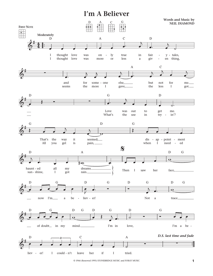 I'm A Believer (from The Daily Ukulele) (arr. Liz and Jim Beloff) Ukulele scores gallery preview page 1