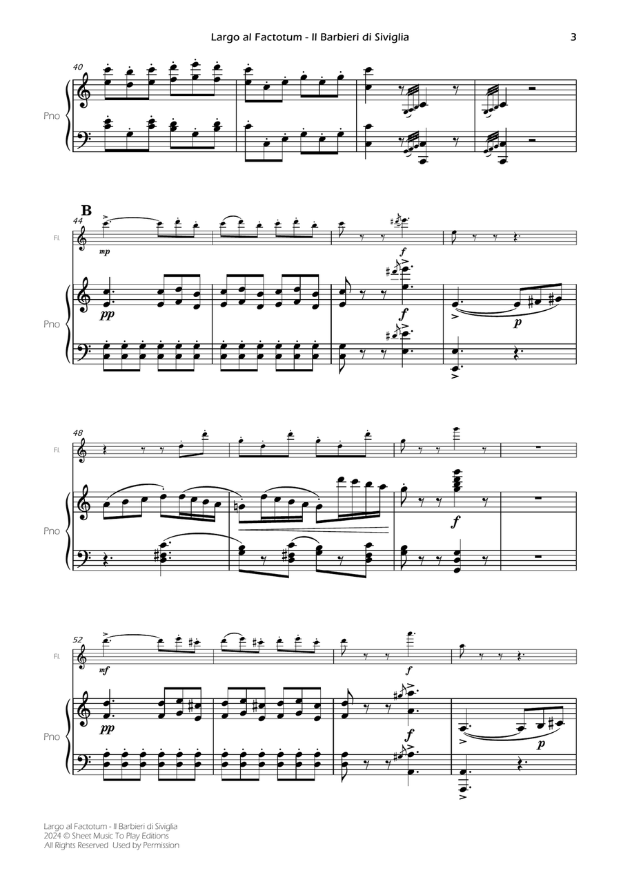 Largo al Factotum - Flute and Piano (Full Score) Flute scores gallery preview page 3