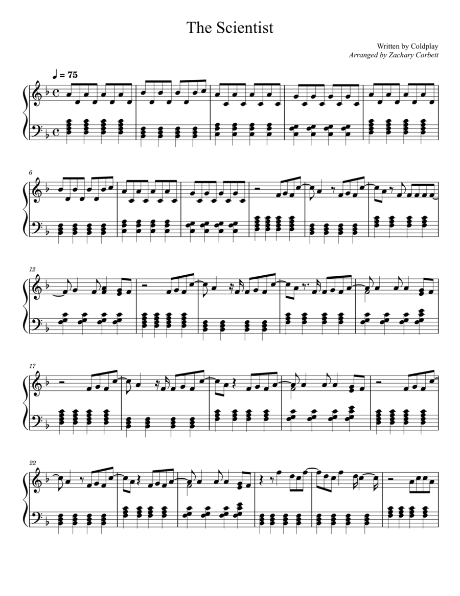 The Scientist Piano Solo scores gallery preview page 1