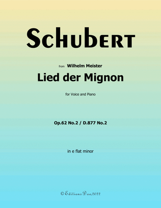 Book cover for Lied der Mignon, by Schubert, in e flat minor
