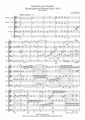 Book cover for Beethoven: Piano Sonata No.14 in C# min. (quasi una Fantasia)(Moonlight) Op.27. No.2 - brass quintet