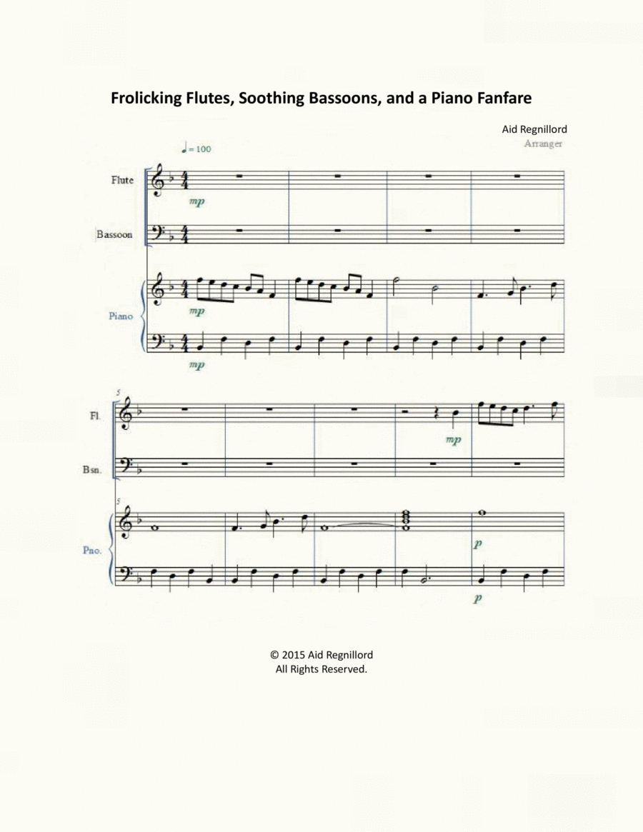 Frolicking Flutes, Soothing Bassoons, and a Piano Fanfare - Score Only Woodwind Trio scores gallery preview page 1