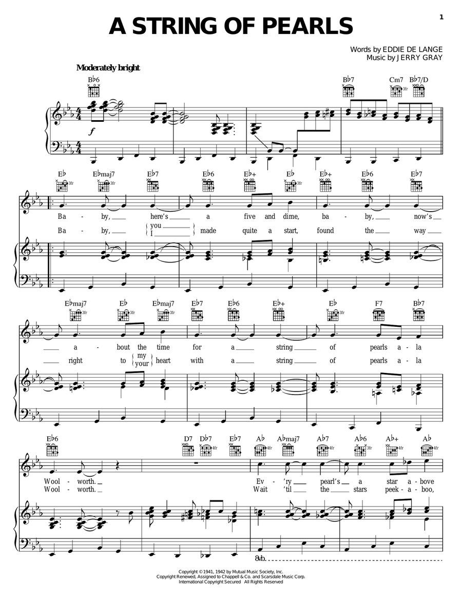 A String Of Pearls A String Of Pearls Piano, Vocal, Guitar scores gallery preview page 1