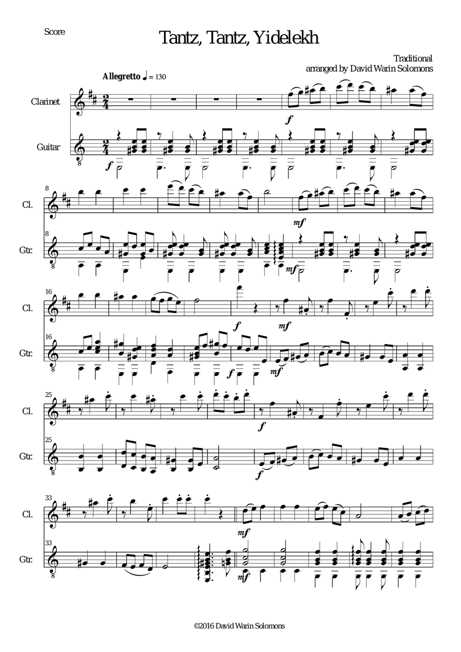 Tantz tantz yidelekh for clarinet and guitar Clarinet scores gallery preview page 1