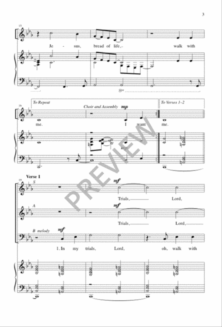 I Want Jesus to Walk with Me 3-Part scores gallery preview page 3