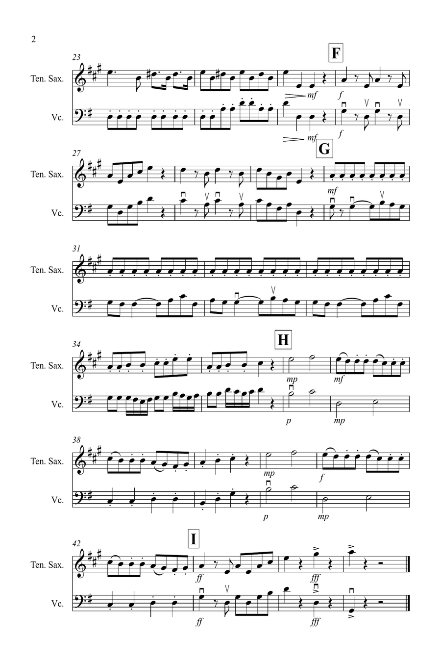 Eine Kleine Nachtmusik (1st Movement) for Tenor Saxophone and Cello Duet Tenor Saxophone scores gallery preview page 2