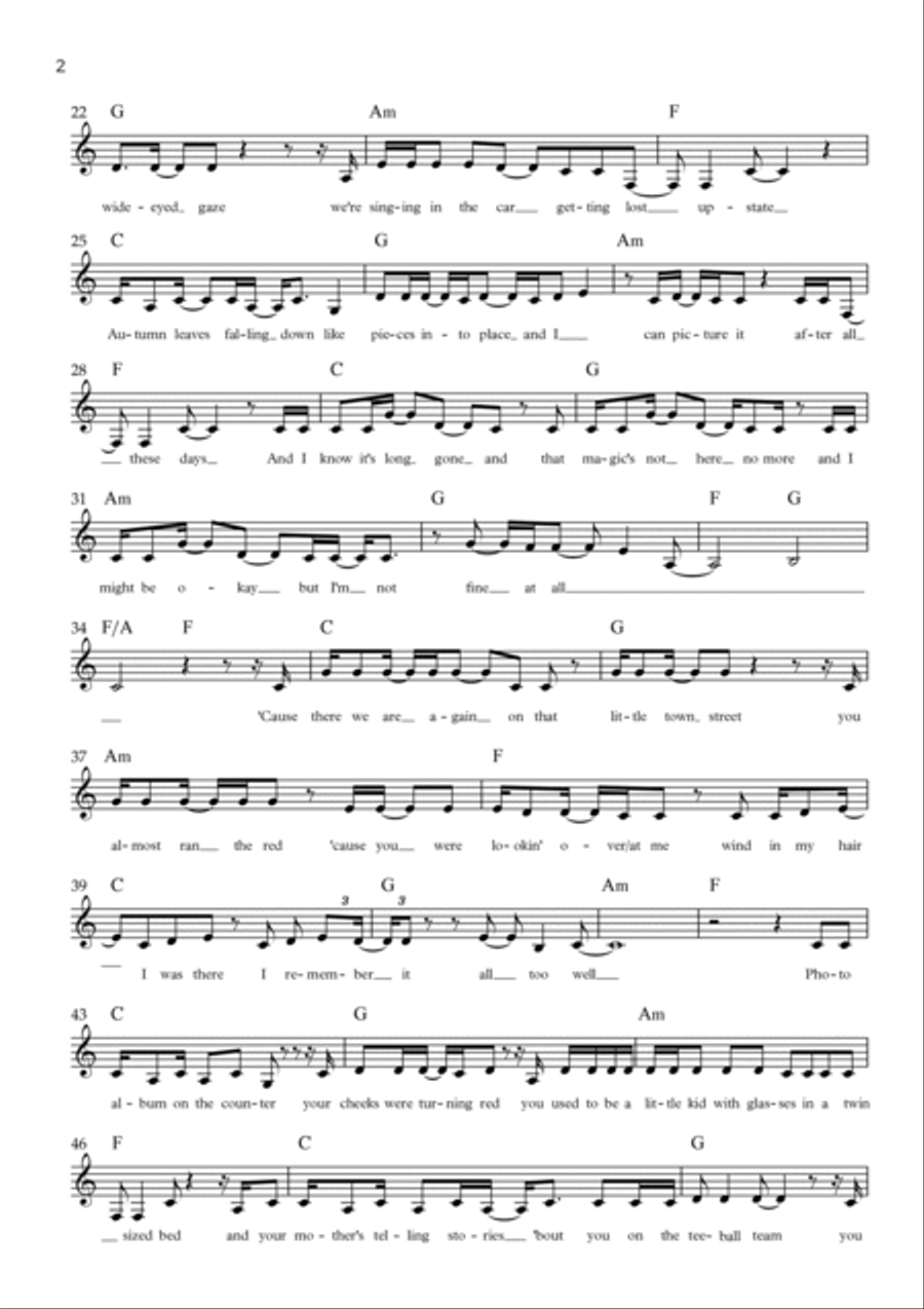 All Too Well Piano scores gallery preview page 2