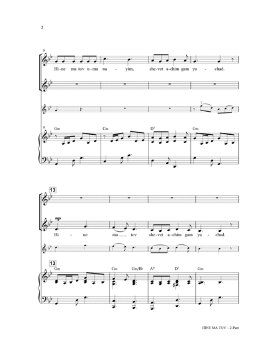 Hineh Ma Tov by Lon Beery 2Part Digital Sheet Music Sheet Music Plus