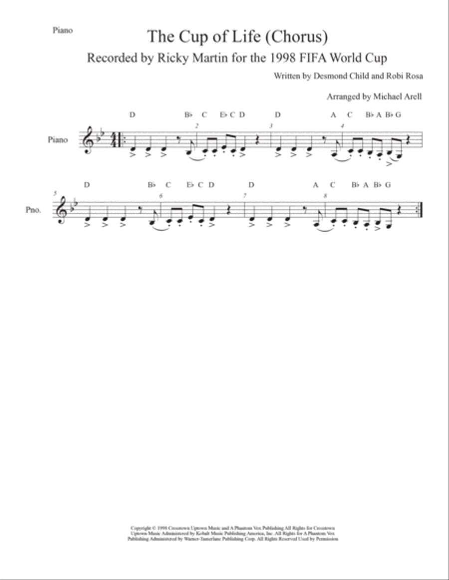The Cup Of Life Easy Piano scores gallery preview page 2