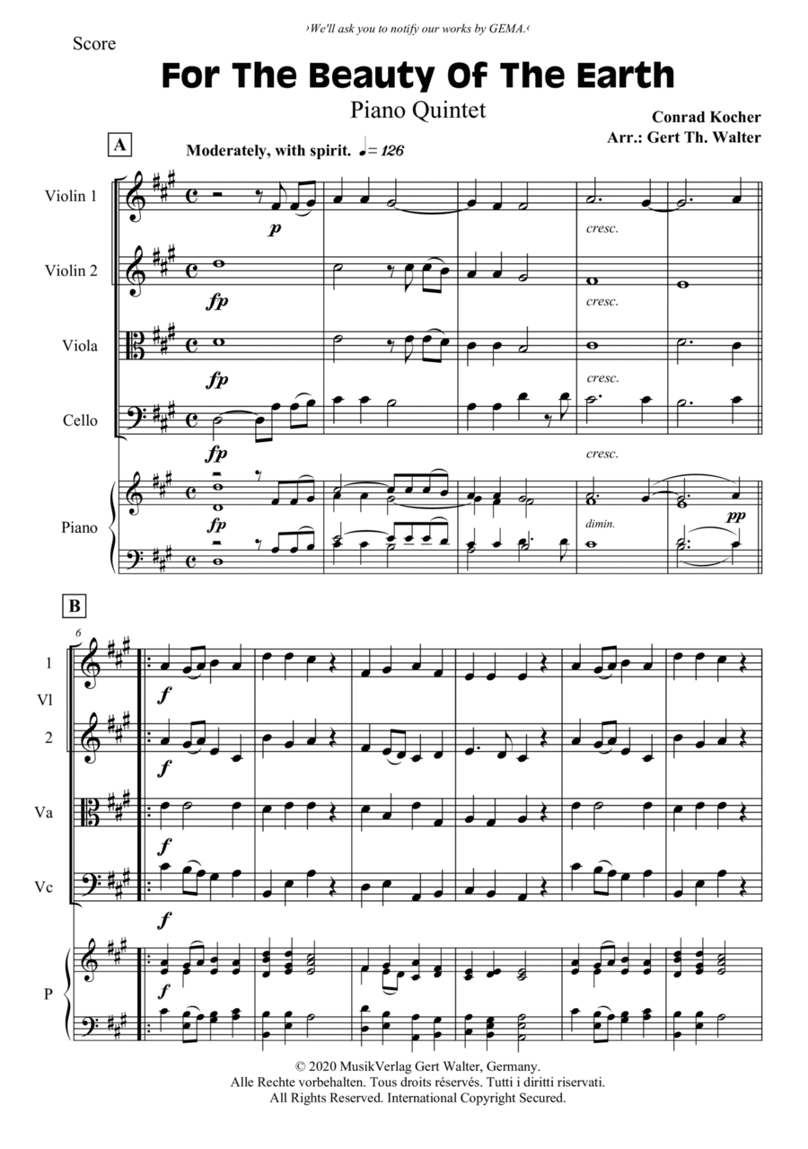 For The Beauty Of The Earth Piano Quintet scores gallery preview page 1