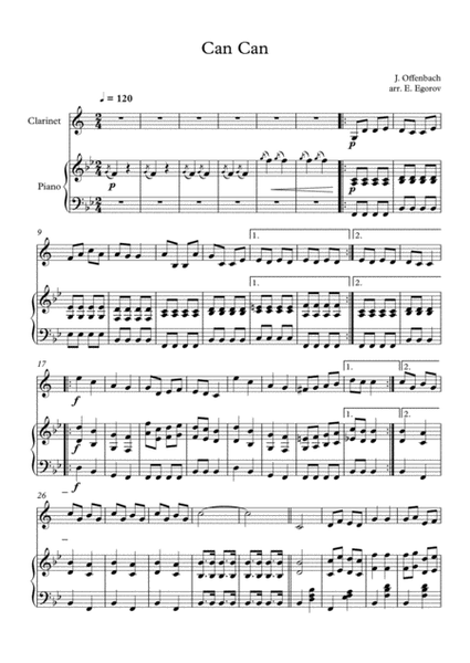 Can Can, Jacques Offenbach, For Clarinet & Piano image number null